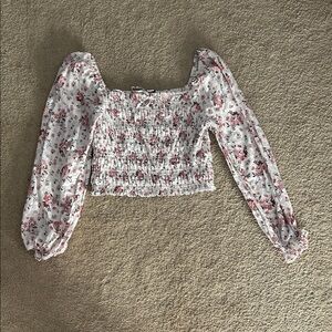 American Eagle Outfitters White and Pink Floral Blouse